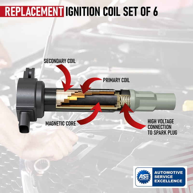 AA Ignition مجموعة حزمة ملف الإشعال من 6 - متوافقة مع سيارات دودج وكرايسلر V6 2.5L 2.7L 3.5L - تحل محل 4606869AA - تناسب ماغنوم، تشارجر، نيترو، تشالنجر، 300-2006، 2007، 2008، 2009، 2010 - Image 3